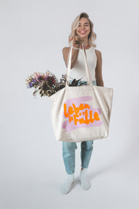 Canvas Tragetasche mit Neonprint "Leben in Fülle"