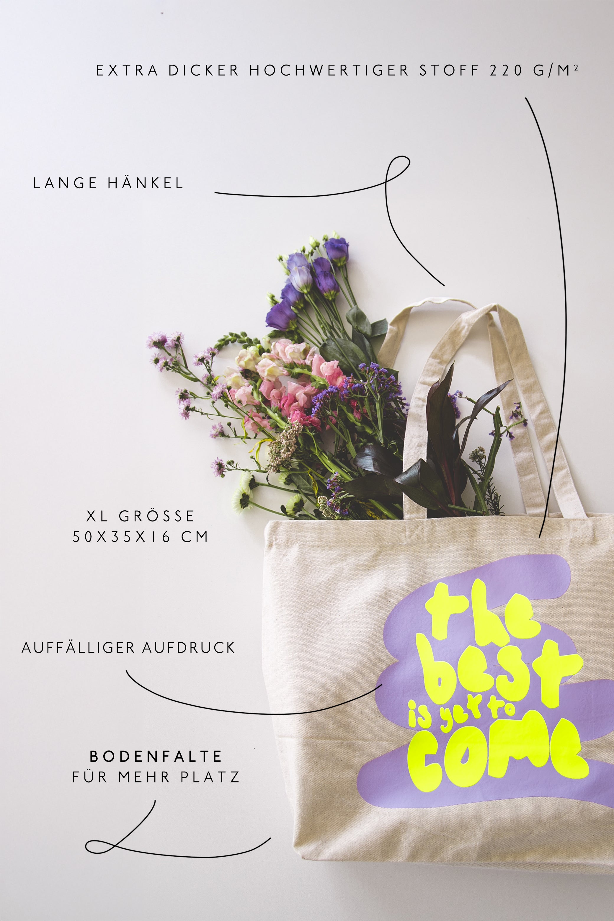 Canvas Tragetasche mit Neonprint "The best is yet to come"